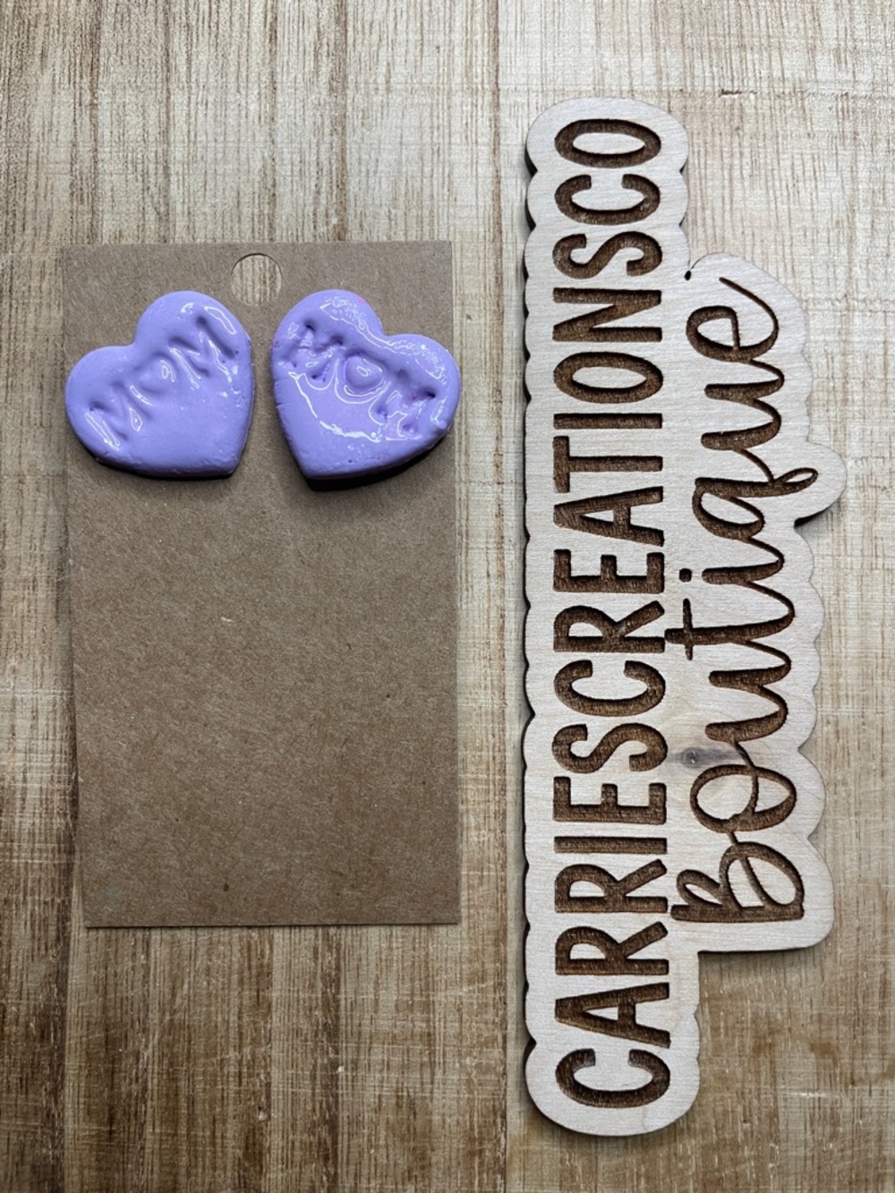 Purple Heart MOM Clay Stud Earrings